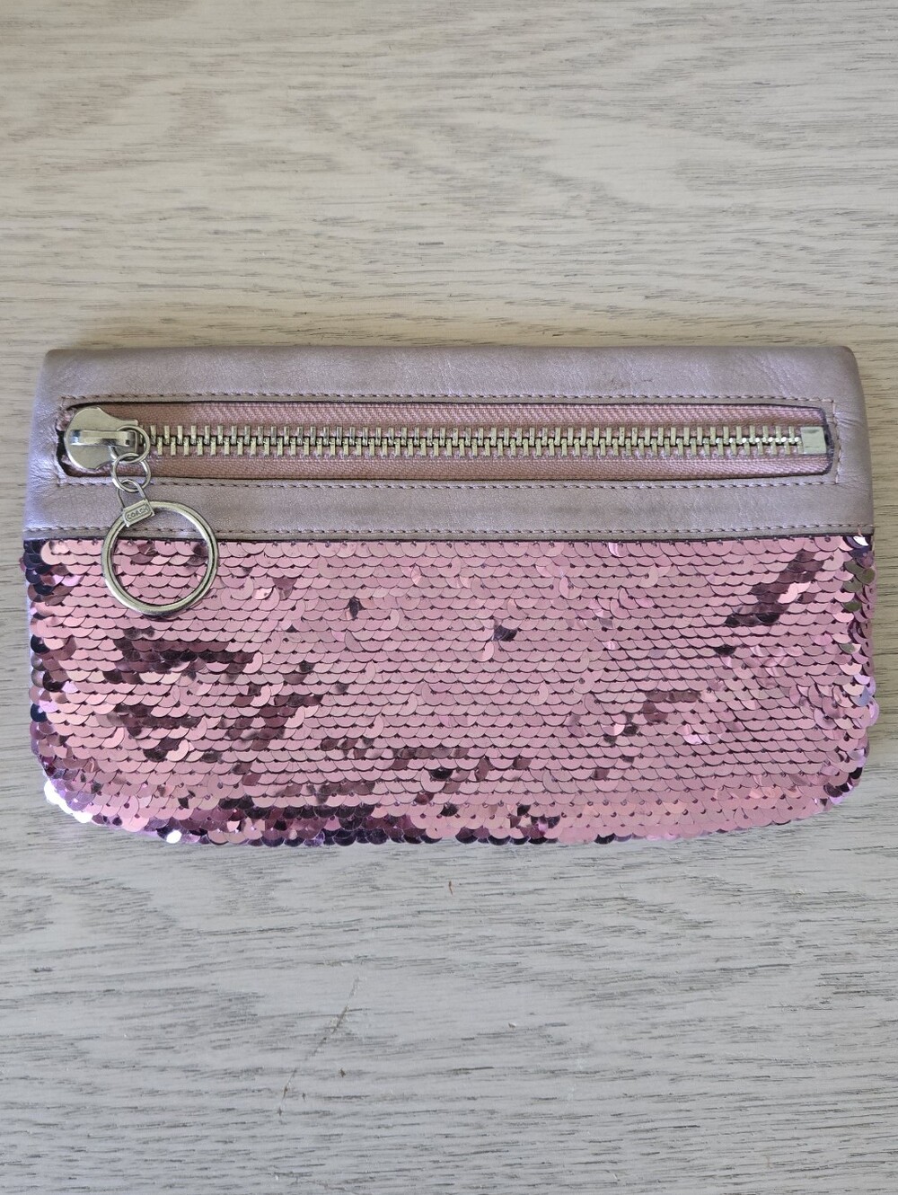 Coach Poppy Pink Sequin Wristlet Clutch
